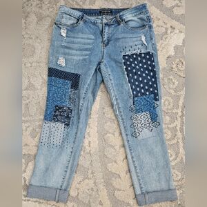 Juliette-Distressed Patchwork Boyfriend Jeans Womens Size 8